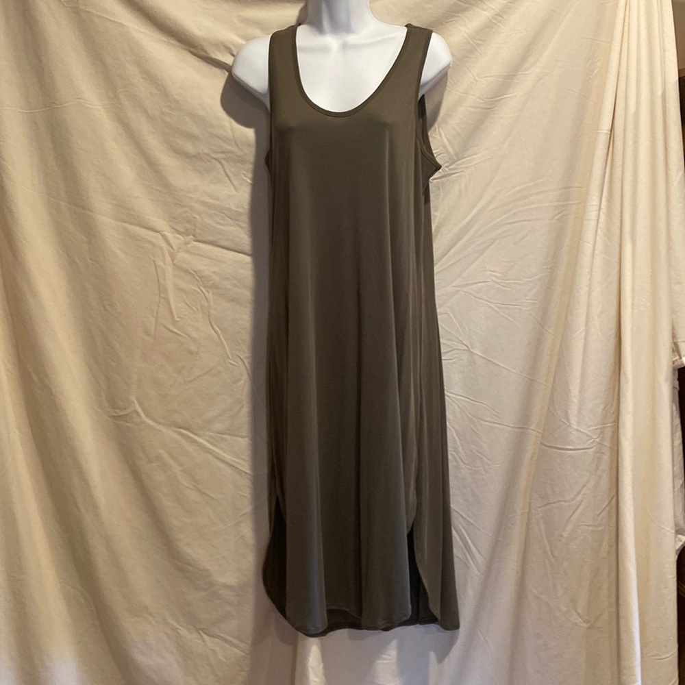 Olive green tank casual midi dress